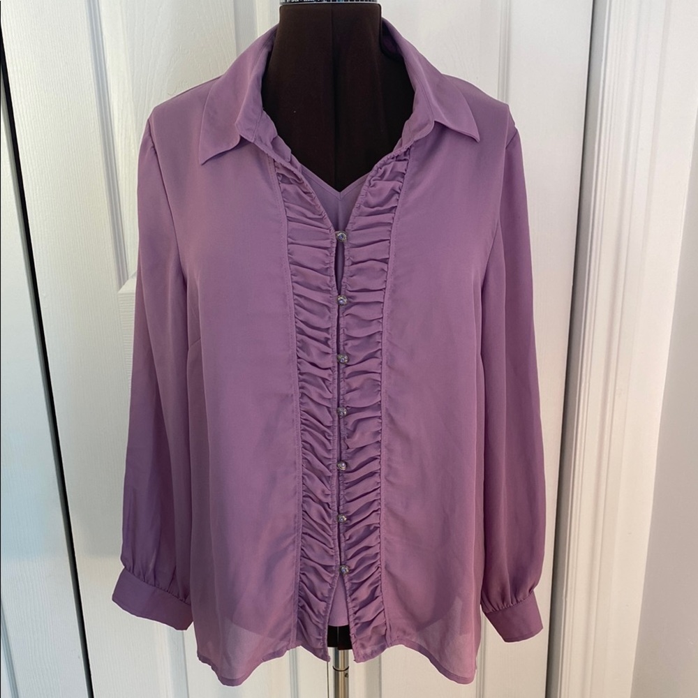 2 for $25 - 2 Piece Michael Antonio Purple Notched Collar Ruffled Blouse 20 Plus
